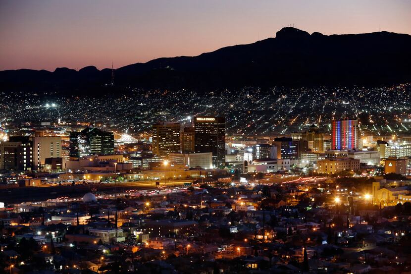 Ciudad Juarez, Mexico is seen across the border from downtown El Paso, Texas at dusk,...