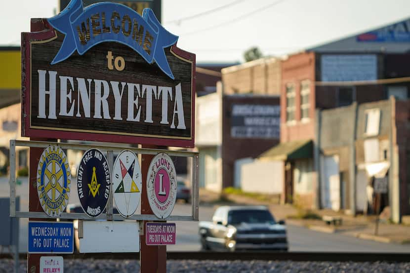 A sign on Main Street welcomes motorists to Main Street in Henryetta.