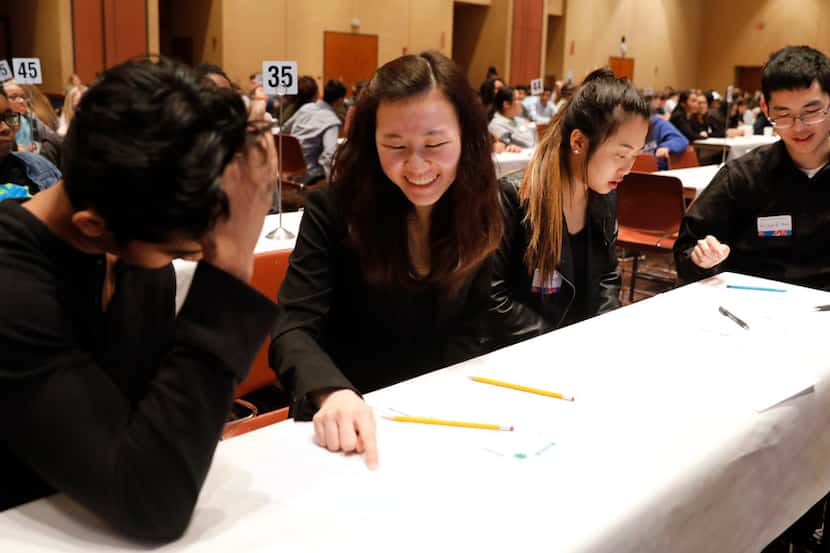Plano West High School students (from left) Sandipan Nath, Christina Lu, Cindy Hao and...