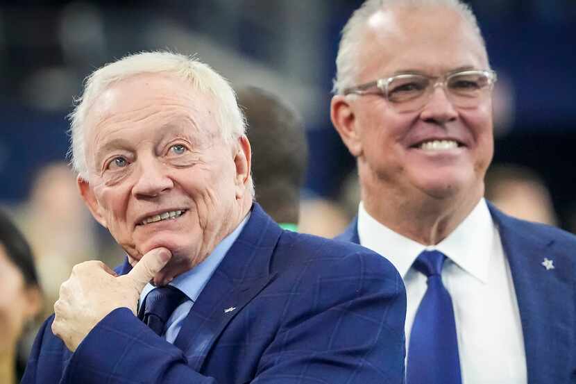 Dallas Cowboys owner and general manager Jerry Jones (left) executive vice president Stephen...