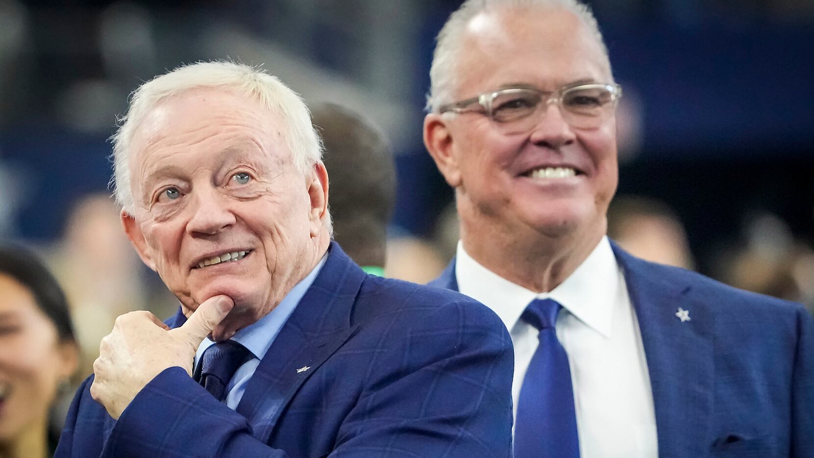 Dallas Cowboys owner and general manager Jerry Jones (left) executive vice president Stephen...