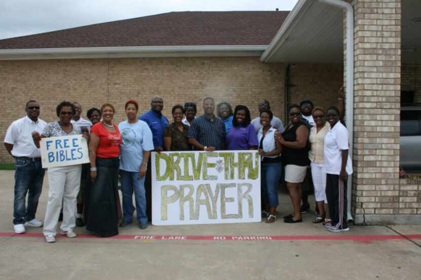Members of the Zion Baptist Church in Rowlett offered free prayers and bibles to motorists...