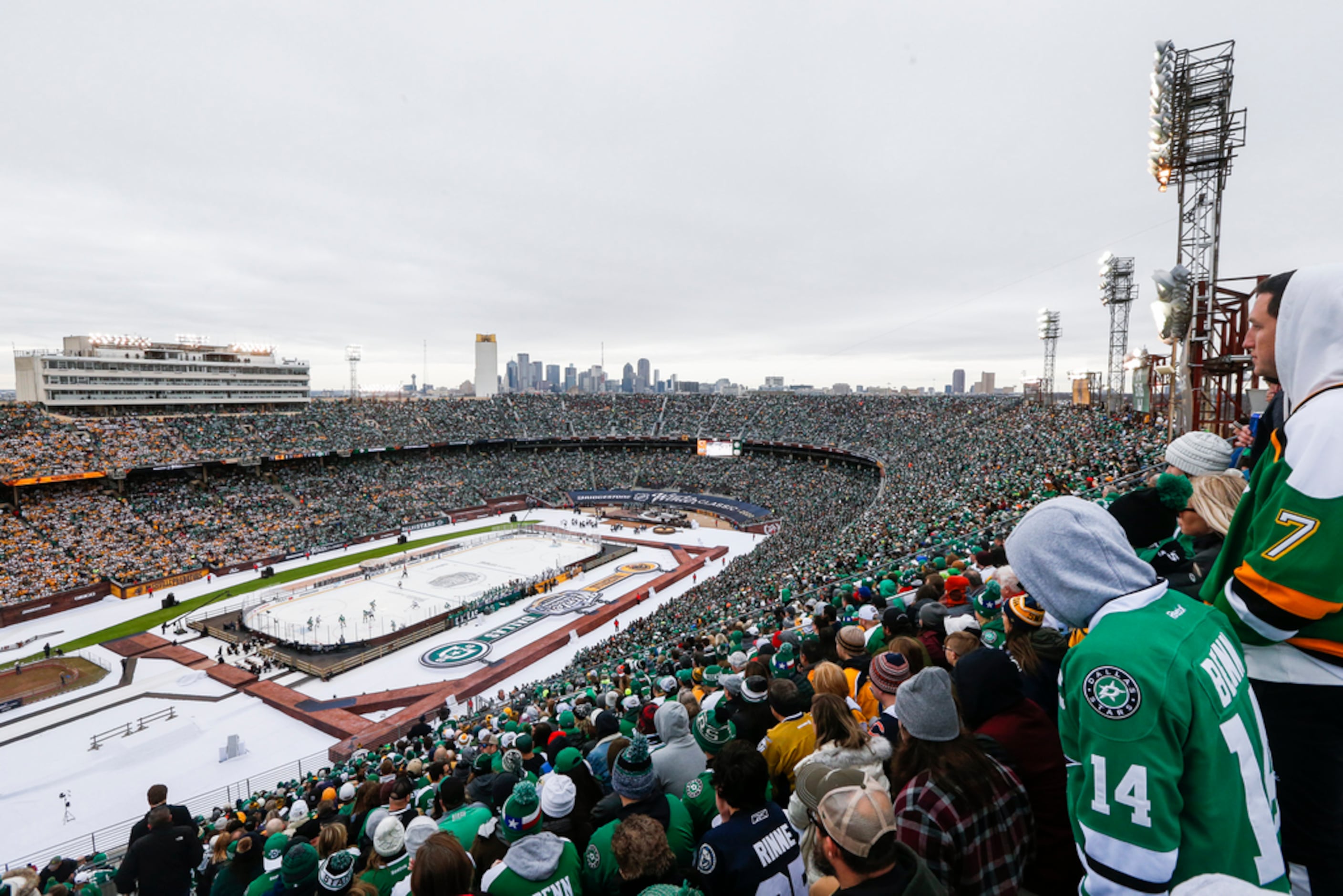 Fans fill Cotton Bowl Stadium during the first period of a NHL Winter Classic matchup...