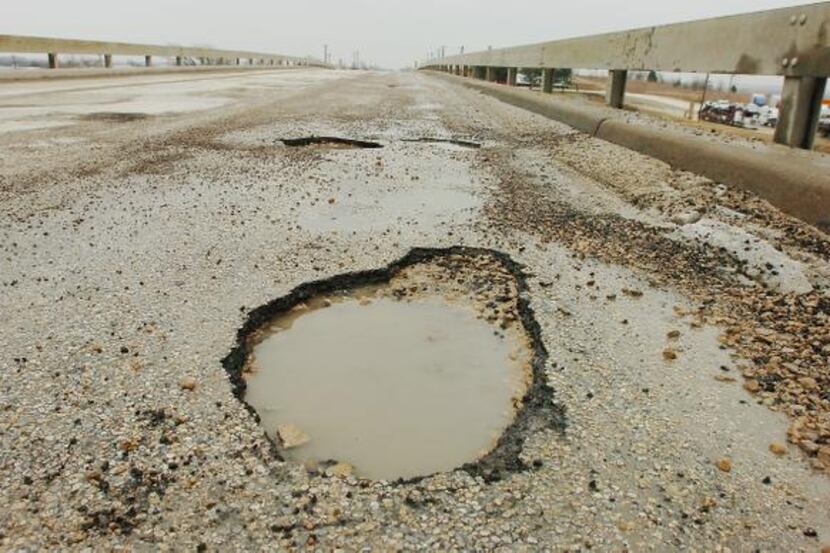 
A pothole marred the Milam Road overpass of I-35 near Loves Truck Stop in Denton County.
