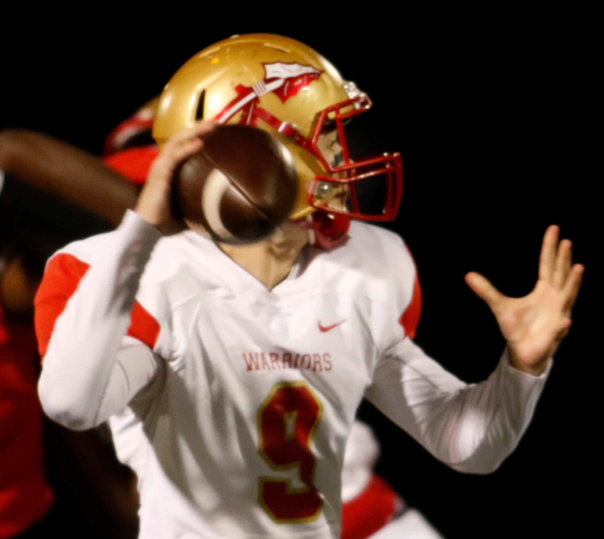 South Grand Prairie quarterback Drake Logan (9) looks to pas during second quarter action...