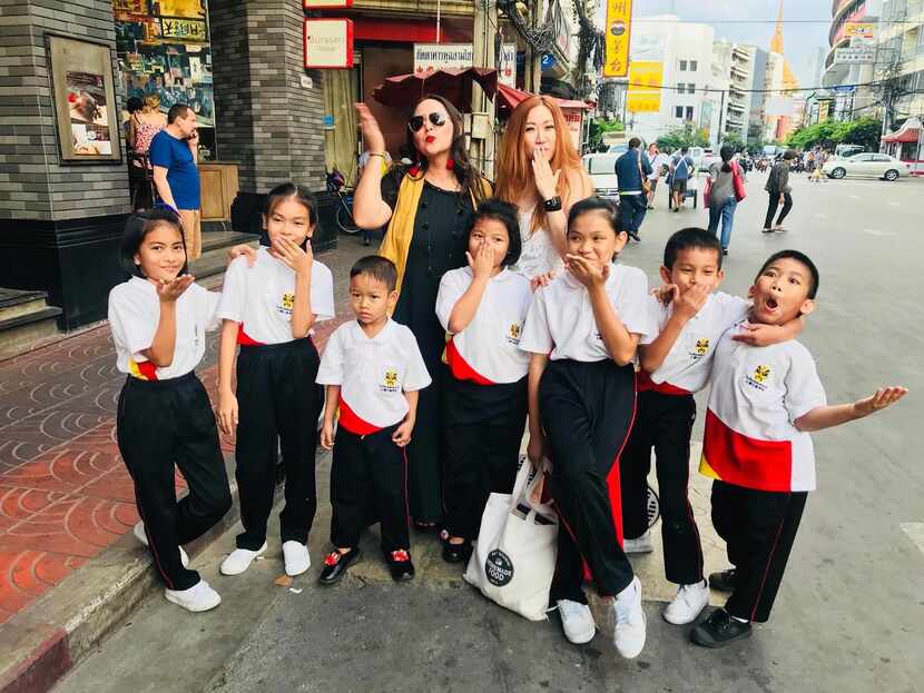 Chef Nikky Phinyawatana with children in Bangkok, Thailand in 2019