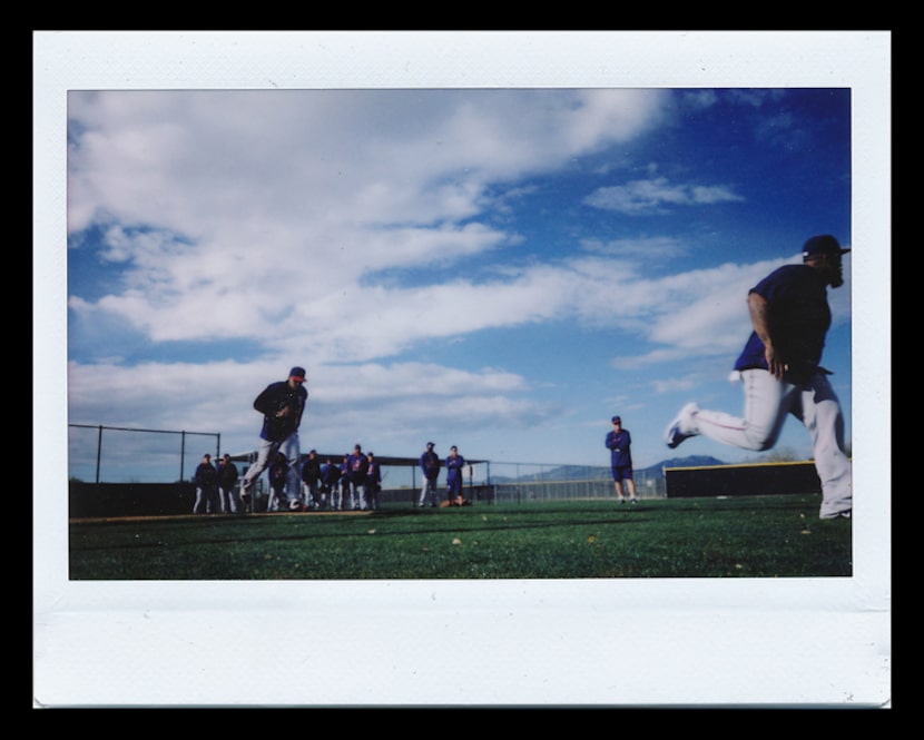  Texas Rangers spring training 2015: Texas Rangers first baseman Prince Fielder (right) runs...