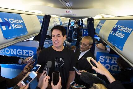 Businessman and investor Mark Cuban spoke to reporters on Democratic presidential nominee...