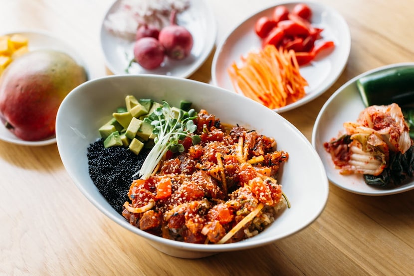 Tuna poke at Oni Ramen in Fort Worth: spicy diced big eye tuna with avocado and black tobiko...