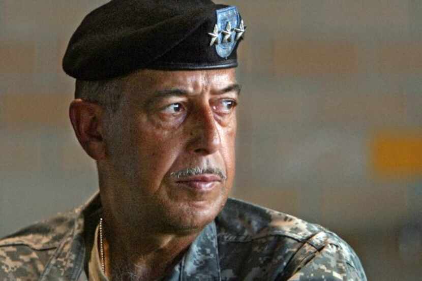 Lt. General Russel Honore listens to a Hurricane Katrina disaster briefing in New Orleans.