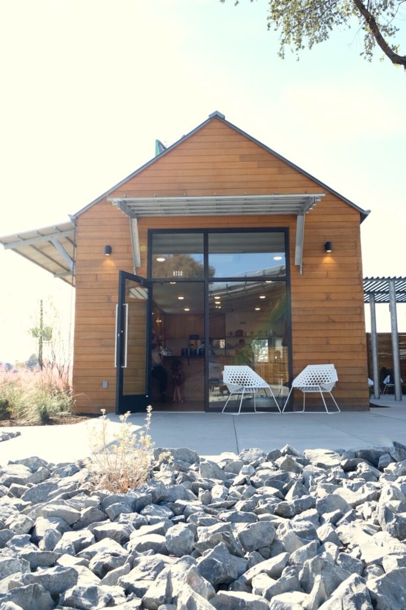 The new Houndstooth Coffee on Walnut Hill Lane in Dallas is constructed out of two tiny houses.