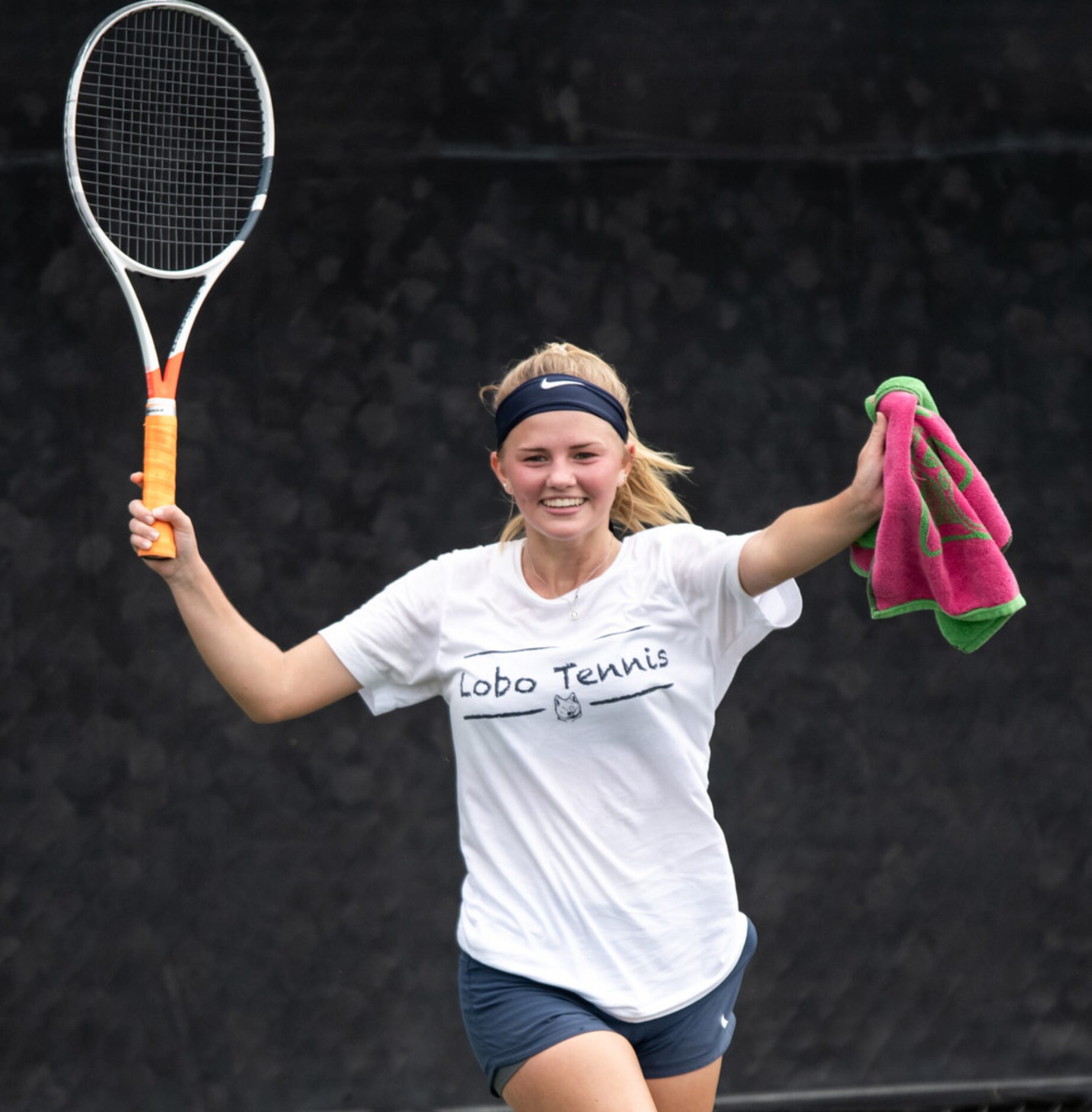 Little Elm's Alli Ziehm celebrates during a singles match against Highland Park's Bridget...