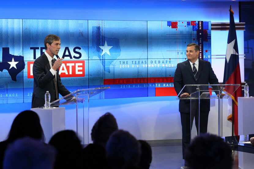 U.S. Rep. Beto O'Rourke (left), D-El Paso, and U.S. Sen. Ted Cruz, R-Texas, debated on Oct....