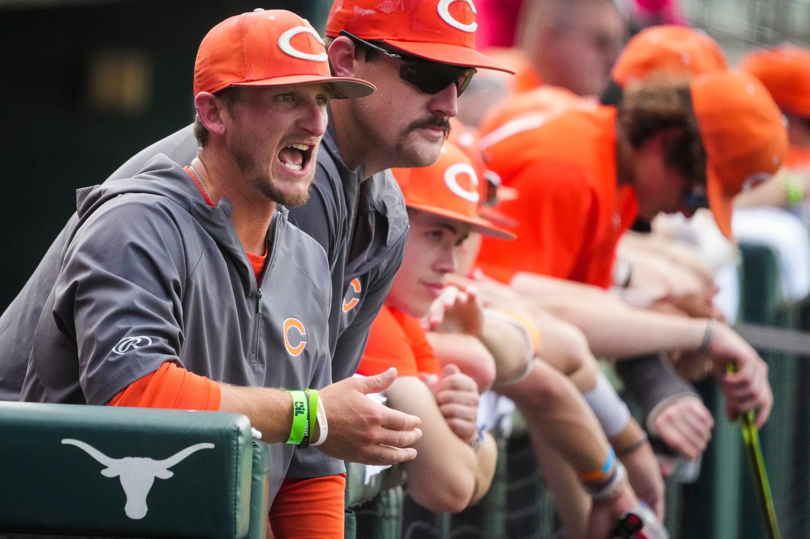 Celina head coach Troy McCartney shouts directions to his team during the first inning of a...