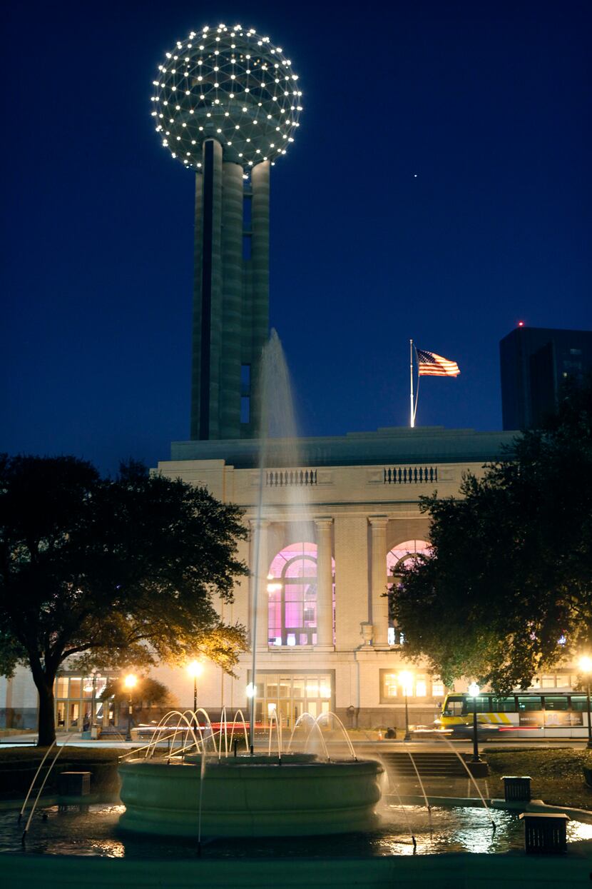 Reunion Tower is seen at dusk behind Union Station in downtown Dallas, on February 18, 2011. 