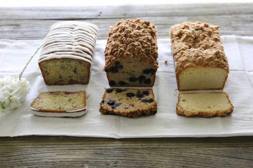 The Blueberry Oatmeal Loaf (center) is packed with fresh blueberries.