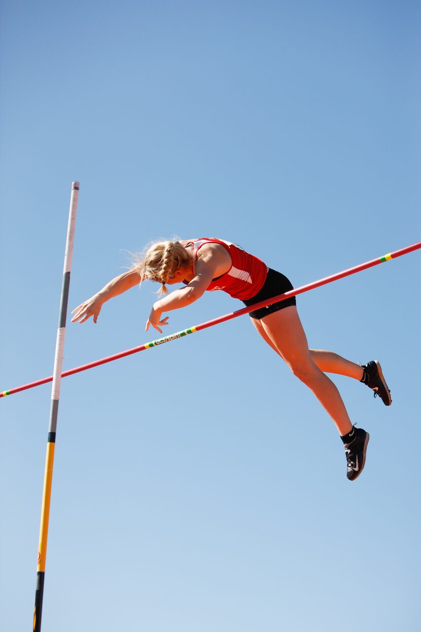 Grapevine's Zoe McKinley competes in the pole vault during the Texas Relays at the Mike A....