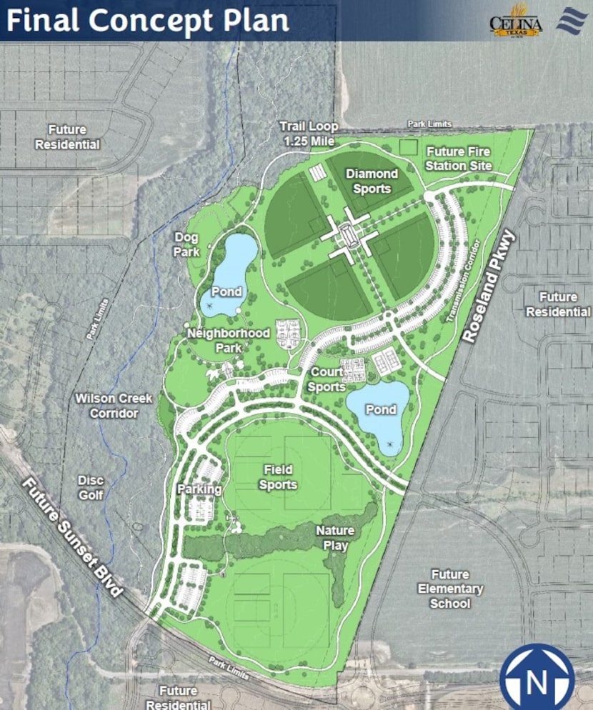 The final concept plan for Wilson Creek Park, a 100-acre recreational area, includes...