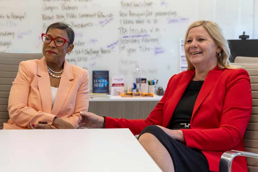 Richardson Superintendent Tabitha Branum (right) and board of trustees president Regina...