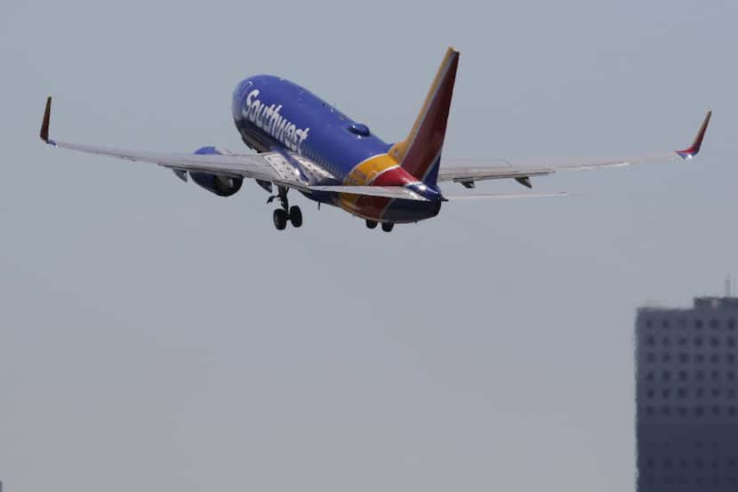 A Southwest Airlines jet takes off at Dallas Love Field on Monday, April 4, 2016. (David...