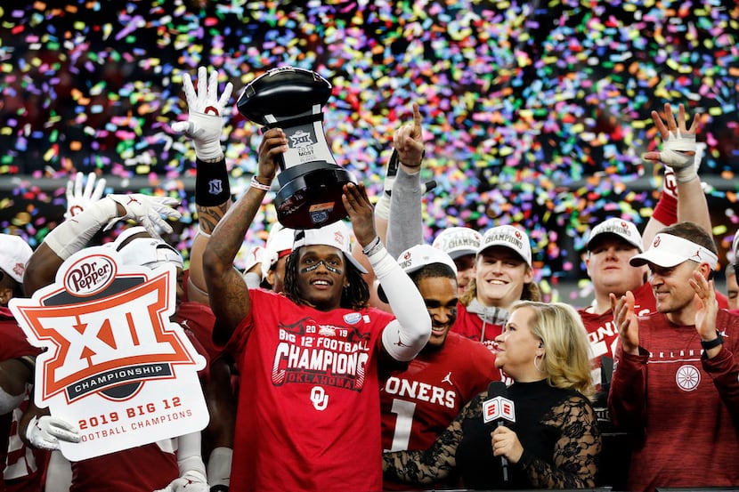 Oklahoma Sooners wide receiver CeeDee Lamb celebrates with the most outstanding player award...