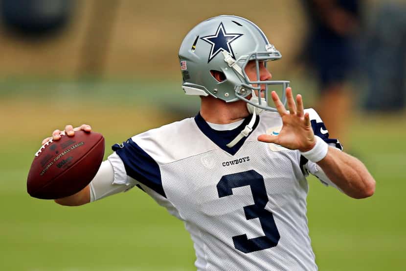 Dallas Cowboys quarterback Brandon Weeden throws a pass during practice Wednesday, October...
