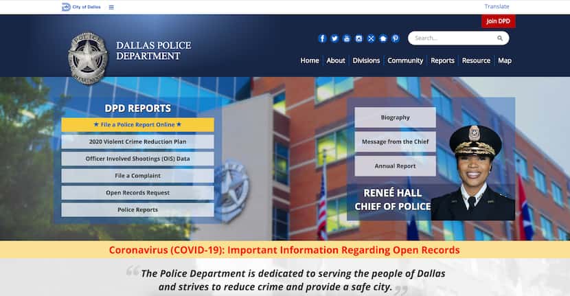 The homepage of dallaspolice.net.