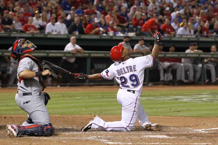 Texas 3B Adrian Beltre is pictured during Game 5 of the World Series against the St. Louis...