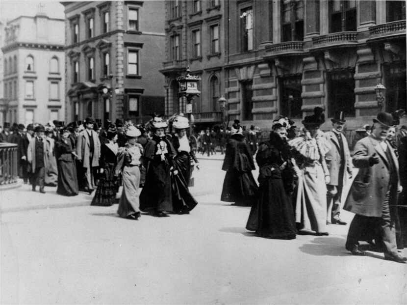 FILE - In this circa 1890 file photo, people walk in the Easter Parade on New York City's...