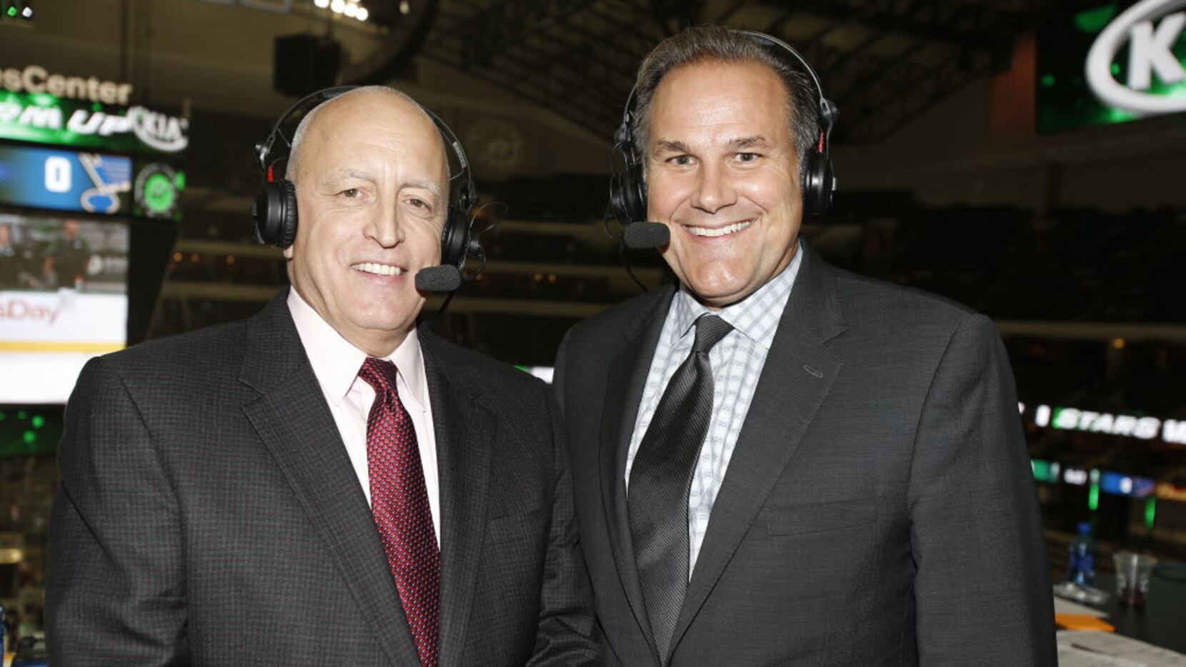 New Stars announcer Dave Strader (left) poses with Daryl "Razor" Reaugh prior to a Dallas...