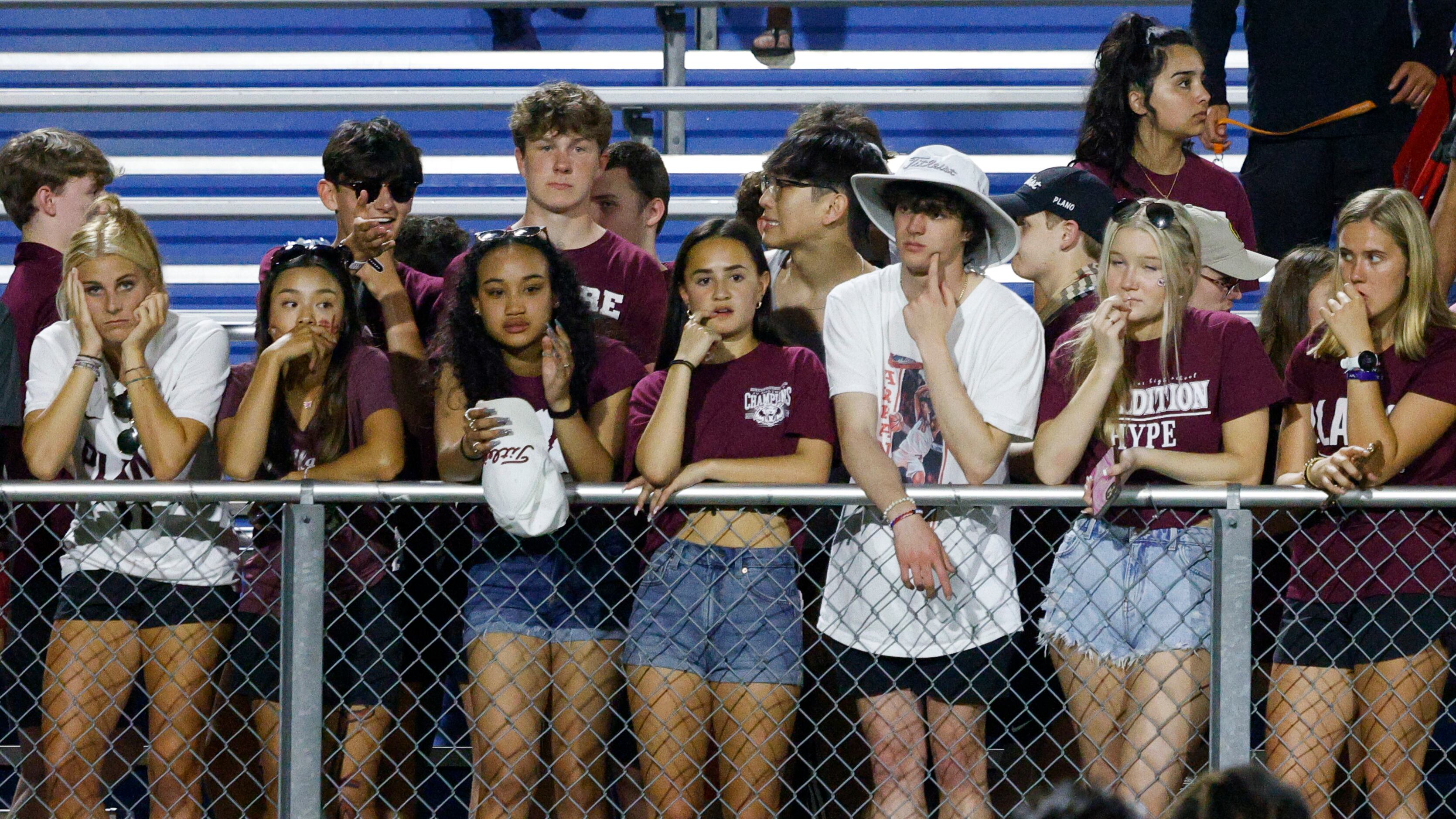 Plano students look on after the Class 6A boys soccer state championship at Birkelbach Field...