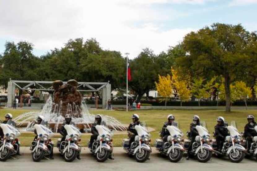 
Dallas motorcycle police lined up during a ceremony Saturday that paid tribute to veterans...