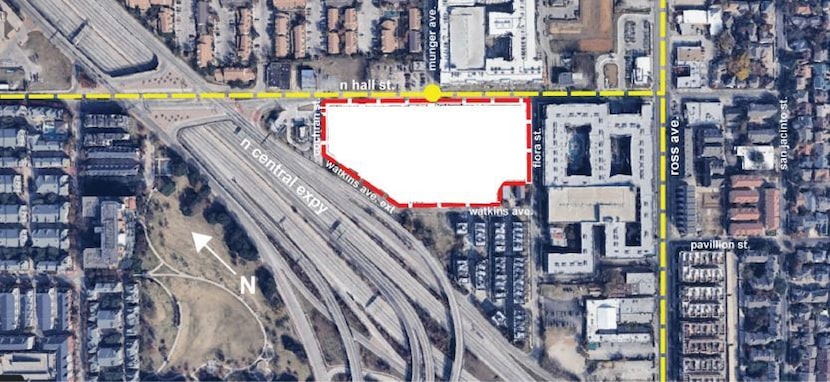 Proposed location for an apartment project at 1823 N. Hall St. that would include a Kroger...