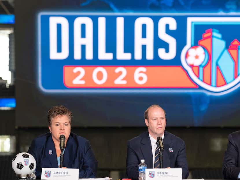 Dallas Sports Commission executive director Monica Paul (left) and Dan Hunt, FC Dallas...
