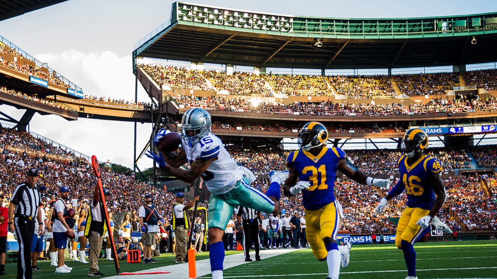 Dallas Cowboys wide receiver Devin Smith (15) catches a pass in the end zone for a touchdown...