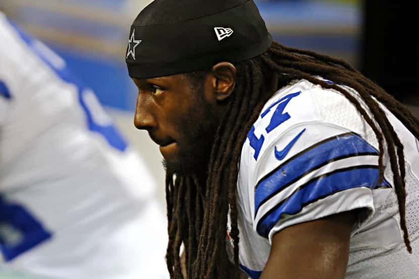Dallas Cowboys wide receiver Dwayne Harris looks on during the Cowboys' 49-17 loss to the...