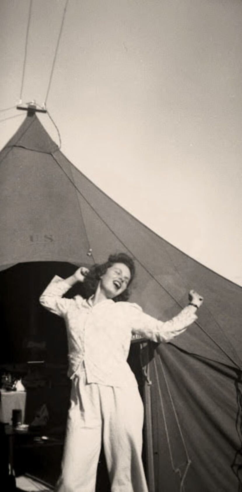 Sarah Bird's mother, then  Lt. Colista Marie McCabe, R.N., outside her tent in Tunisia in...