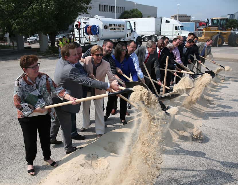 City and corporate officials perform a ceremonial groundbreaking for Dallas Midtown at the...