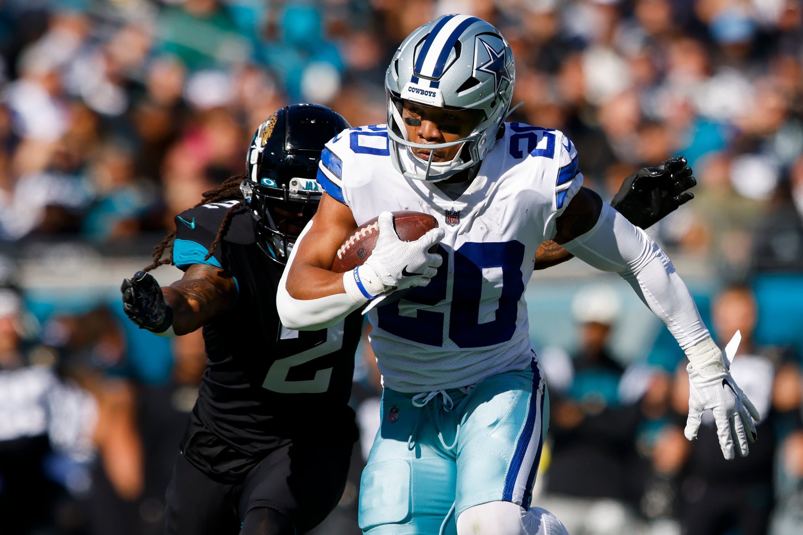 Jacksonville Jaguars safety Rayshawn Jenkins (2) holds the ball