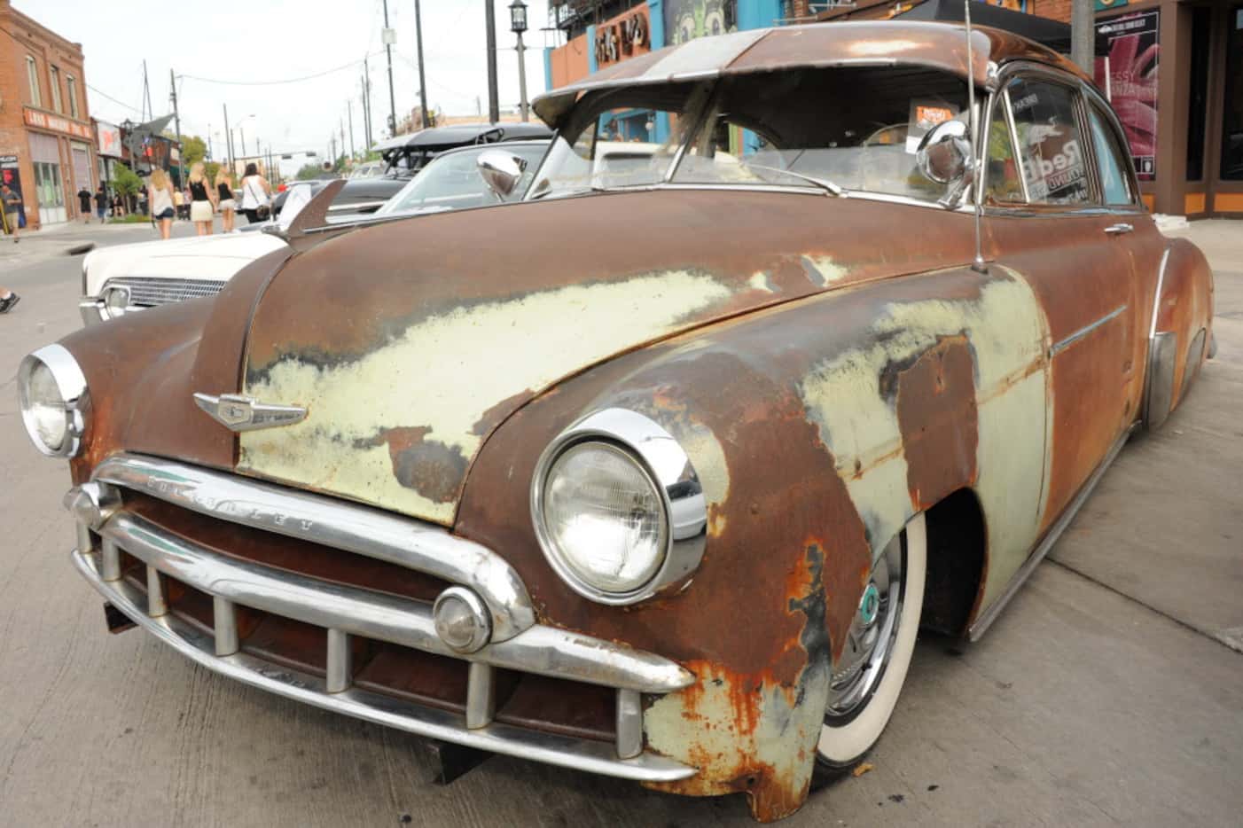 This 1949 Chevy features patina and is on display at the Invasion Car Show in Deep Ellum, TX...