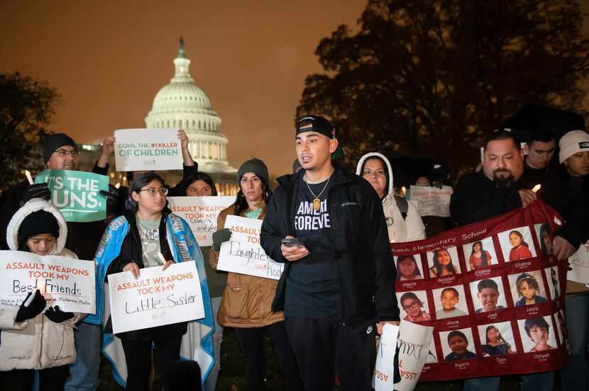 IMAGE DISTRIBUTED FOR MARCH FOURTH- Families of Uvalde victims silently protest Senate...