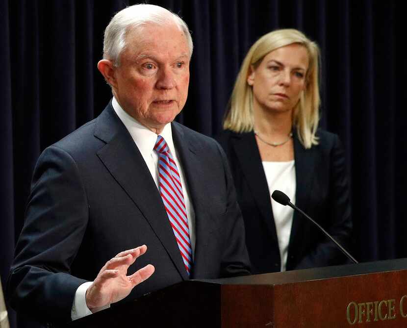 FILE - In this Tuesday, Dec. 12, 2017, file photo, U.S. Attorney General Jeff Sessions,...