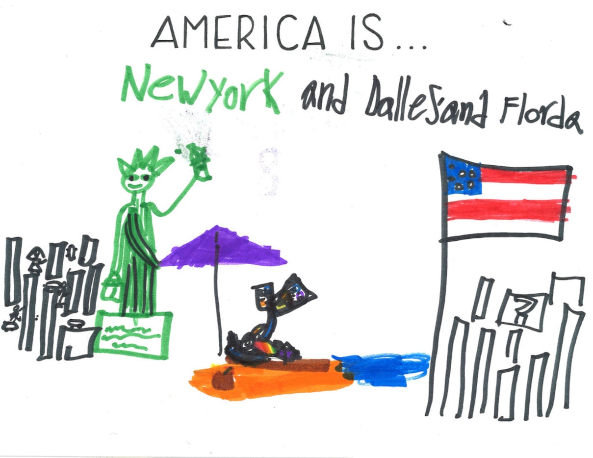 Caroline, 8, thinks of New York, Dallas and Florida when she hears "America Is."