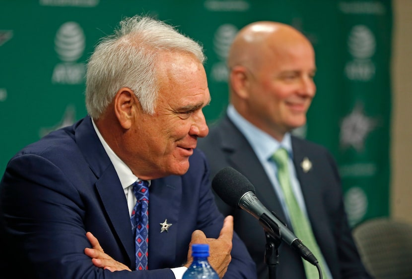 Dallas Stars Chief Executive Officer Jim Lites, left, talks about new Dallas Stars head...