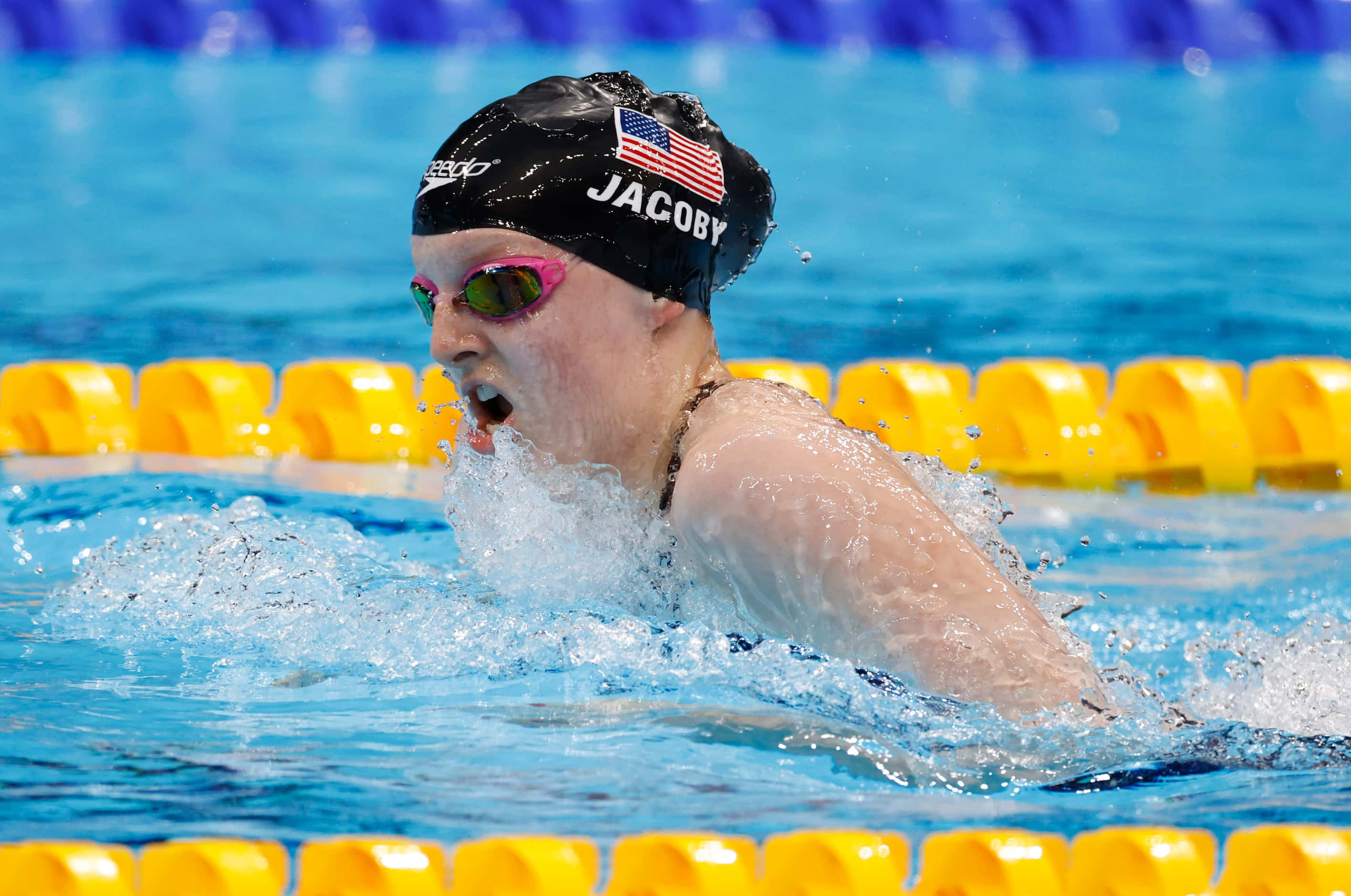 USA’s Lydia Jacoby competes in the women’s 4x100 medley relay during the postponed 2020...