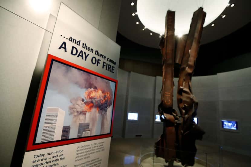 Steel beams from the World Trade Center are on display at the the George W. Bush...