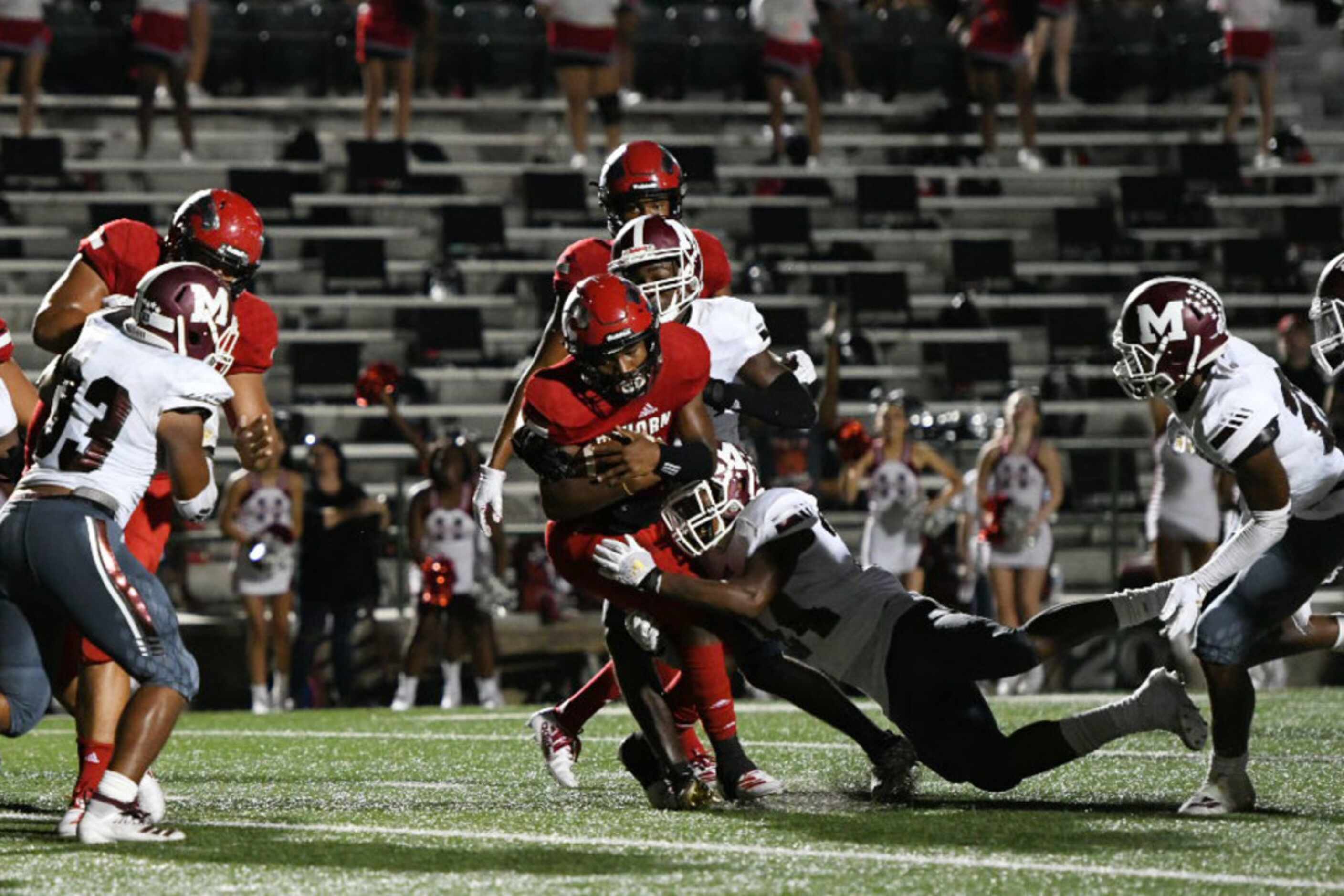 Mesquite Horn's Davazea Gabriel scores the first touchdown of the game against Mesquite...