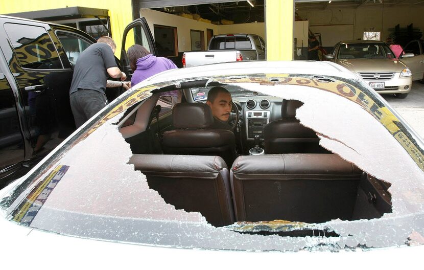  A vehicle's rearÂ windshield wasÂ damaged during a hailstorm that struckÂ Fort WorthÂ and...