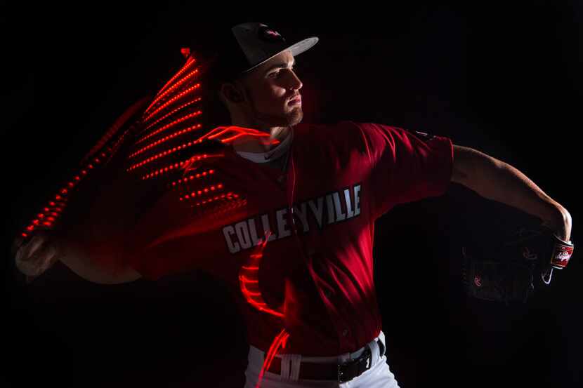 A photo illustration of Colleyville Heritage pitcher Alex Scherff, who is SportsDay's 2017...