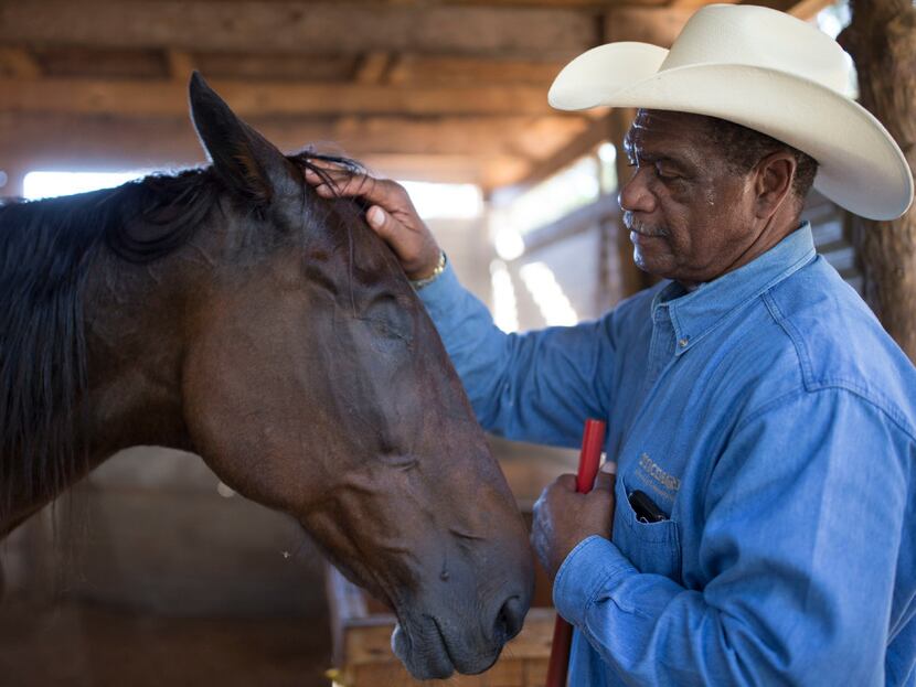 Avist Owens, 67, pets his horse, Sandy, at his barn in Hutchins, Texas. After having bladder...